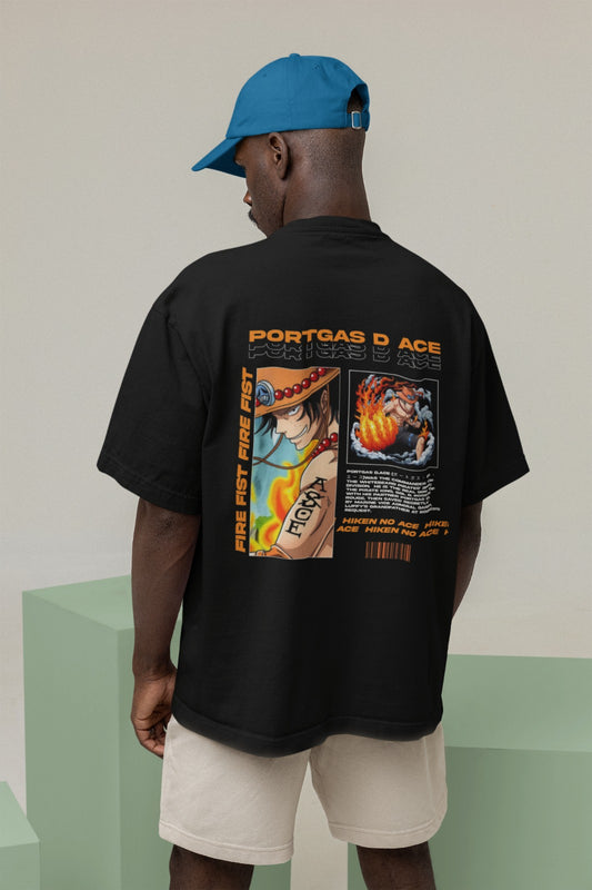 Ignite your style with our black unisex oversized t-shirt featuring an eye-catching infographic of Fire Fist Ace on the back. This captivating design showcases Ace's power and legacy, making it a must-have addition to your One Piece collection. Embrace the spirit of Ace and showcase your admiration with this powerful and unique design. Elevate your wardrobe today!
