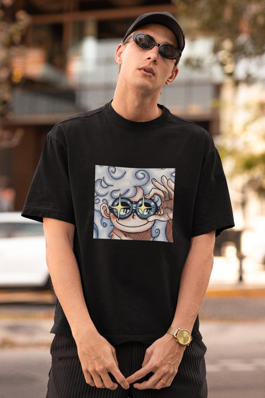  Upgrade your anime style with our black unisex oversized t-shirt featuring a captivating square design of Luffy in Gear 5 form, sporting cool goggles. Crafted with premium quality materials, this trendy tee offers both comfort and style. Make a bold statement and embrace the spirit of adventure with this unique and eye-catching Luffy Gear 5 t-shirt. Elevate your wardrobe today!