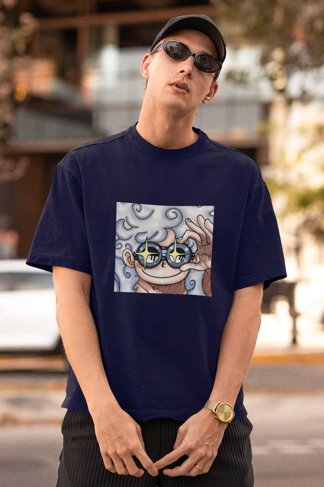 shirt, featuring Luffy in Gear 5 form donning stylish goggles in a captivating square design. Crafted with premium quality materials, this trendy tee offers both comfort and style. Make a bold statement and embrace the spirit of adventure with this unique Luffy Gear 5 t-shirt. Upgrade your wardrobe now!