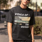 Embrace nature's beauty with our oversized black t-shirt. Featuring a serene beach and mountain view, it showcases the title "VOICE OF - THE OCEAN" to celebrate the ocean's power. Poetic words beneath read, "Can you hear the voice of the ocean? They are calling you with a dainty sound and embracing tune," creating a harmonious connection with nature. Crafted with premium materials, this t-shirt offers both comfort and style, expressing your love for the ocean's enchanting melody.