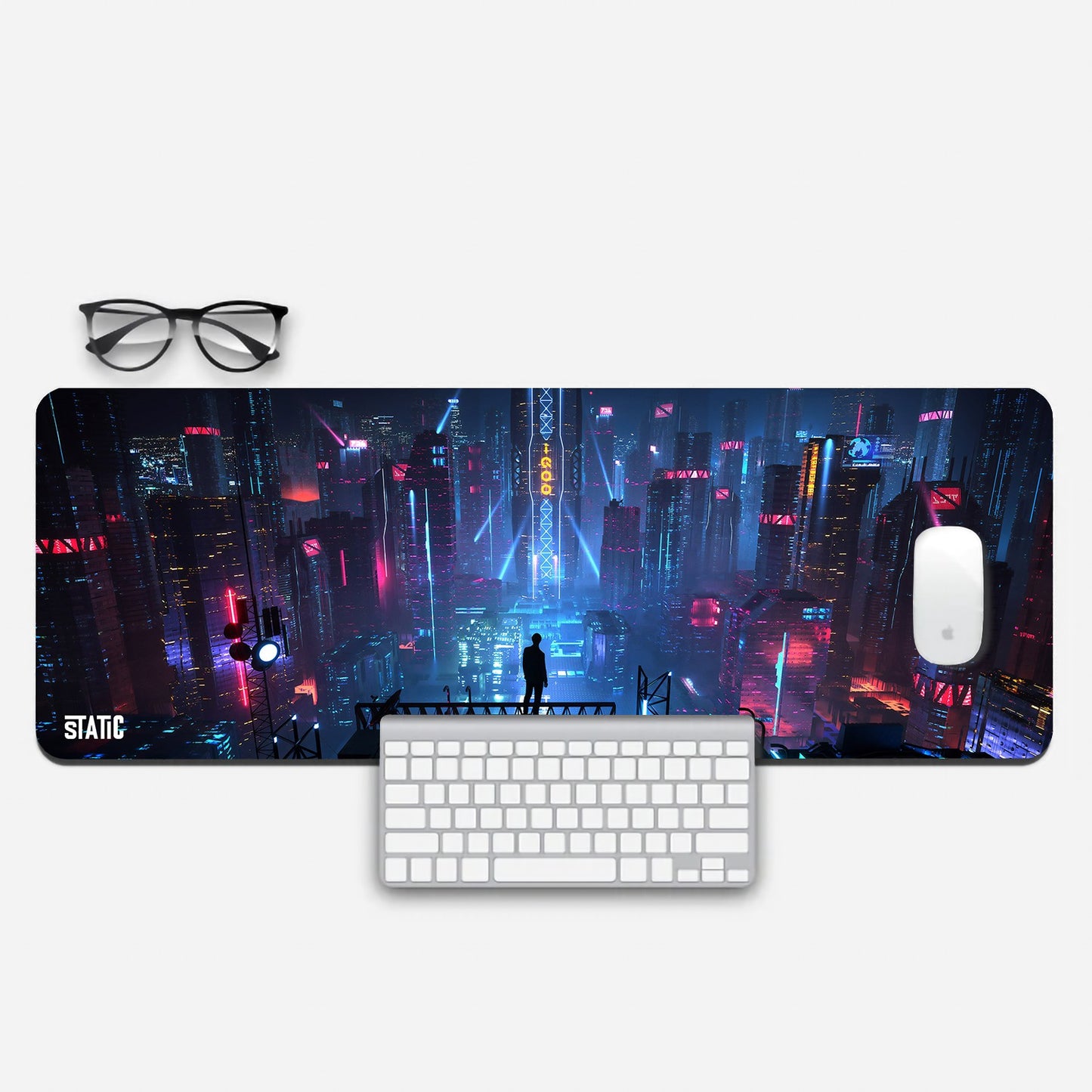 Elevate your gaming setup with our Futuristic City Extended Gaming Mouse Pad. Immerse yourself in a dazzling cityscape with a mysterious silhouette in the foreground, creating an atmosphere of urban mystique. This mouse pad combines artistic flair with precise tracking, ensuring you're ready for action in the digital world. Upgrade your gaming experience with this striking accessory. Get yours now to game in style and comfort.