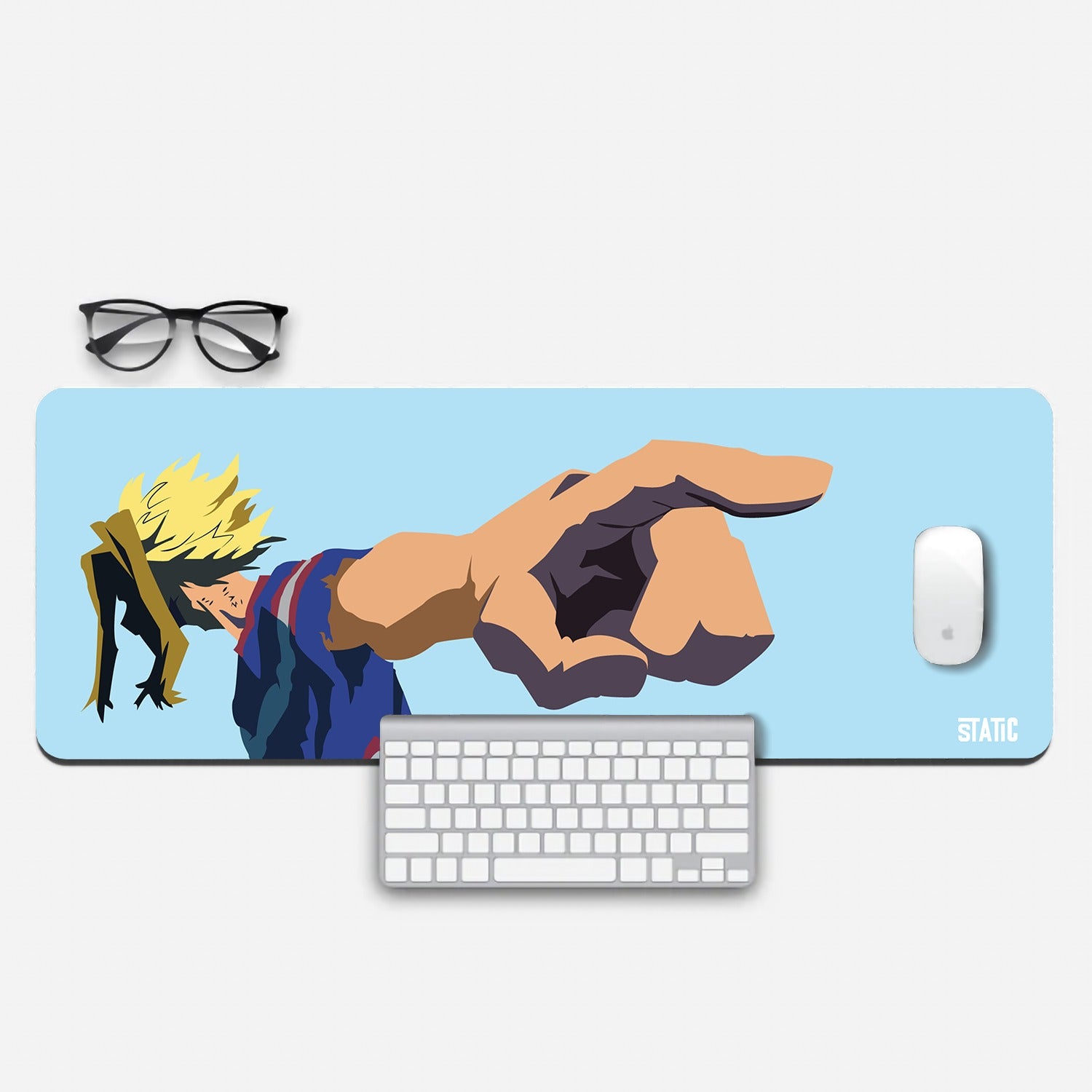 Elevate your gaming experience with our extended gaming mouse pad, featuring the iconic All Might from My Hero Academia. In this impressive image, All Might points directly at you, capturing the essence of his famous 'You're next' declaration. This mouse pad not only offers a generous surface for precise mouse control but also immerses you in the heroic world of My Hero Academia. Get ready to unleash your gaming potential with the symbol of peace by your side. Elevate your game today!