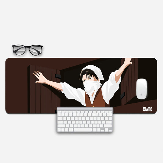 Dive into the world of Attack on Titan with our extended gaming mouse pad featuring Levi Ackerman. This pad showcases Levi in his iconic cleaning uniform, gazing out of a window. Immerse yourself in the action-packed world of AOT while enjoying precise mouse control and a comfortable gaming surface. Elevate your gaming setup with this unique and stylish mouse pad.