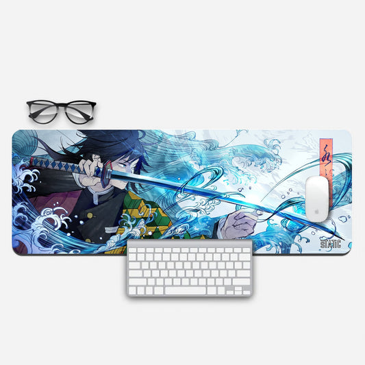 Dive into the world of Demon Slayer with our extended gaming mouse pad featuring Giyu Tamioka! This stunning design captures Giyu's mastery of the Water Hashira techniques, as water swirls around him and his sword. Elevate your gaming experience with precise control and immerse yourself in the dynamic world of demon slaying. Get your Giyu Tamioka mouse pad now and conquer your foes with style!