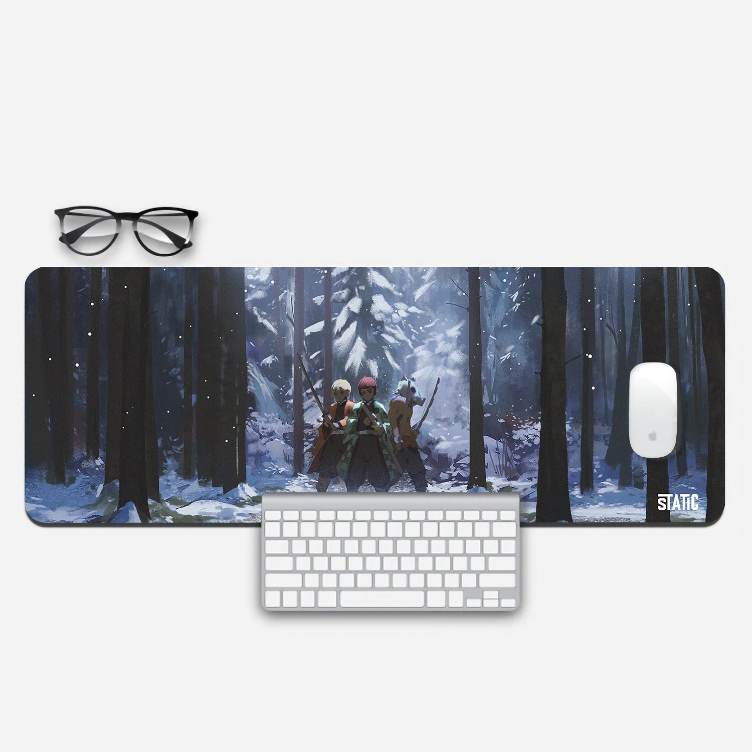 Enhance your gaming prowess with our Extended Gaming Mouse Pad featuring Zenitsu, Tanjiro, and Inosuke from Demon Slayer. In the midst of a snow-covered forest, these heroes stand prepared with their swords drawn. This spacious mouse pad offers precise control, immersing you in the Demon Slayer universe. Elevate your gaming setup and dive into epic battles with your favorite characters. Upgrade your gear and experience thrilling demon-slaying adventures!