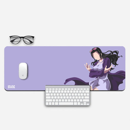 Enhance your gaming setup with our Extended Gaming Mouse Pad featuring Nico Robin from One Piece. This mouse pad showcases Nico Robin in her attack stance, wearing her signature purple overcoat and orange sunglasses against a calming lavender backdrop. Elevate your gaming performance and add a touch of style to your desk. Dive into the world of One Piece with this unique mouse pad. Upgrade your gear today!