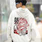 Elevate your style with our White Oversized Hoodie featuring a striking graphic design on the back—a vibrant red dragon encircled by black and white flowers, with the word "momentum" elegantly scripted in Japanese. This hoodie is a fusion of artistic expression and urban flair, making a powerful fashion statement. It embodies strength, grace, and energy. Step into a world of unique style and order your White Oversized Hoodie with the mesmerizing "momentum" design today.