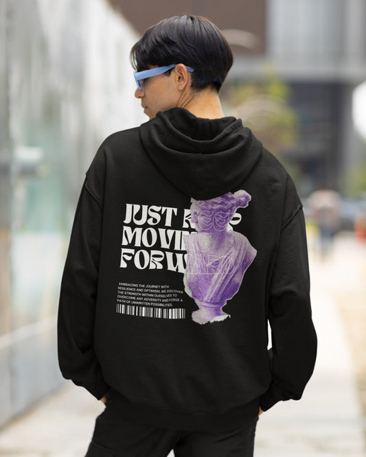 Step up your style game with our Oversized Black Hoodie, featuring a striking Victorian-era bust in rich purple hues. Behind it, the powerful message "JUST KEEP MOVING FORWARD" inspires resilience, strength, and endless potential. This hoodie blends fashion and motivation, offering both comfort and style. Whether you're taking on life's challenges or enjoying downtime, this piece adds sophistication and empowerment to your wardrobe. Embrace forward momentum and order yours today.