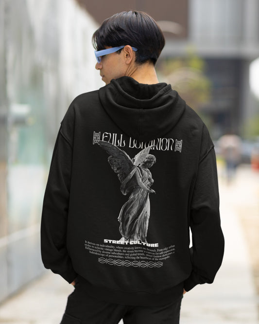 \Elevate your street style with our Black Oversized Hoodie - "FULL DOMINION." This hoodie merges the mystique of a fairy angel's blessing with the boldness of street culture. Featuring a celestial graphic on the back and the title "FULL DOMINION" in medieval-style lettering, it embodies individuality and creativity without limits. Celebrate diverse subcultures and global trends with this unique hoodie. Order yours today to express your unique style and embrace the spirit of the metropolis.