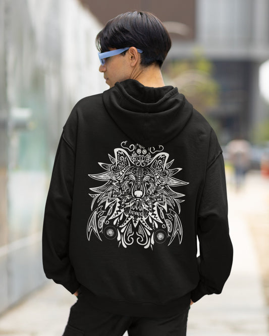 Elevate your streetwear game with our Black Oversized Hoodie. Featuring a majestic white graphic on the back, this hoodie boasts a captivating, lion-inspired mandala-like design. Crafted meticulously, it blends urban style with artistic flair. Make a bold statement and embrace the essence of this unique hoodie. Order yours today and redefine your streetwear with a touch of artistry.