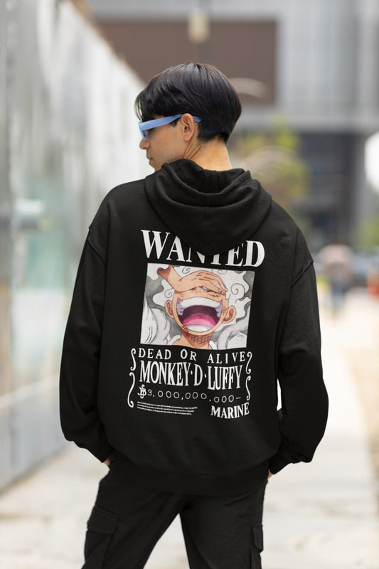 Celebrate the pirate king's journey with our Black Oversized Hoodie, showcasing Monkey D. Luffy's Wanted Poster on the back. Luffy's colossal bounty of 3,000,000,000 berries is proudly displayed, making it a must-have for any One Piece fan. Crafted for comfort and style, this hoodie is more than apparel; it's a testament to your passion for the Grand Line's greatest adventure. Join the crew - get your One Piece hoodie today!