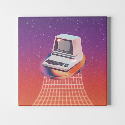 Retro Computer Canvas Poster On Wooden Frame
