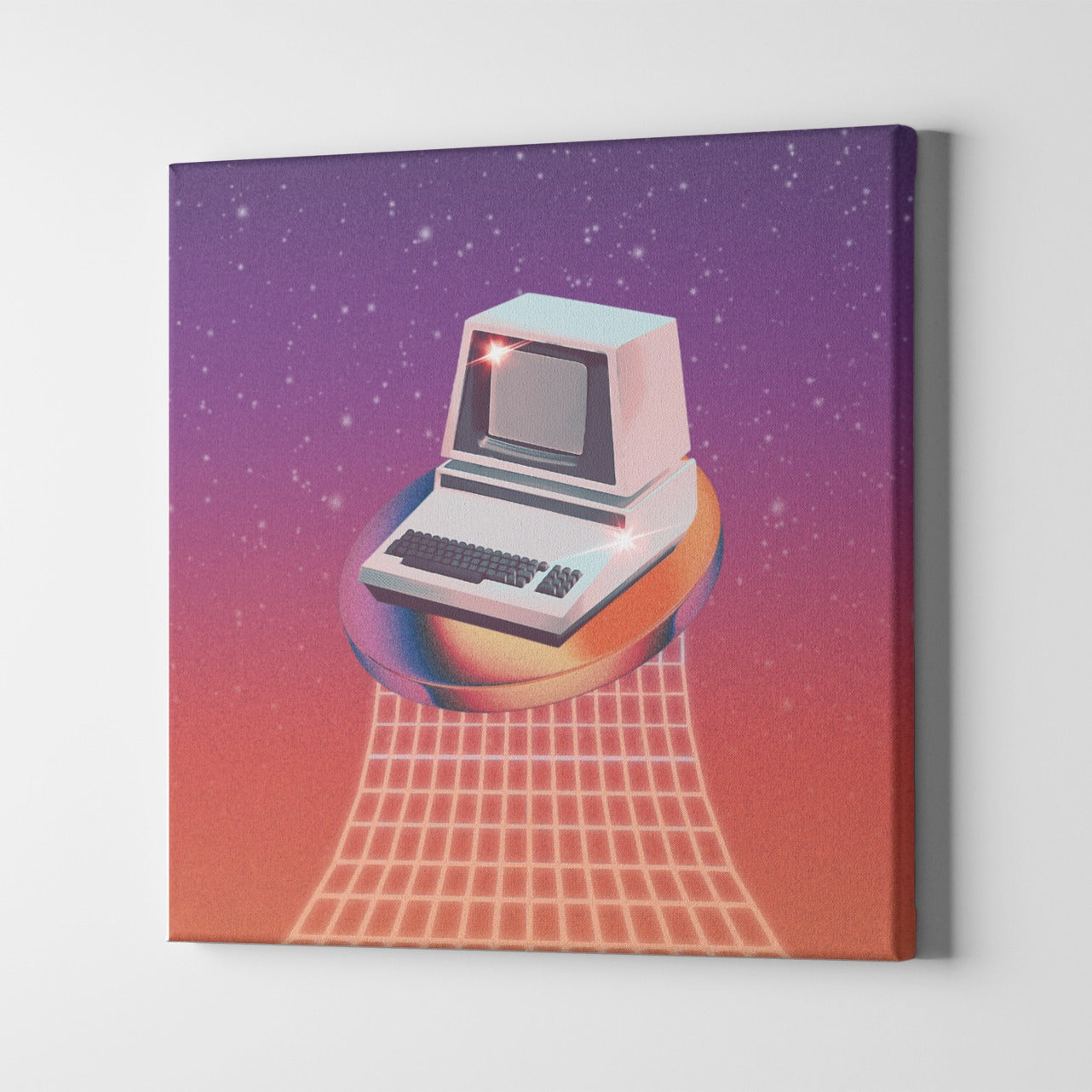 Retro Computer Canvas Poster On Wooden Frame