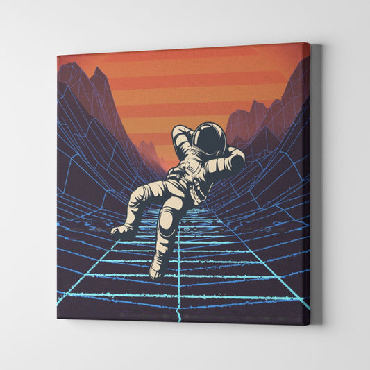 Retro Astronaut Canvas Poster On Wooden Frame