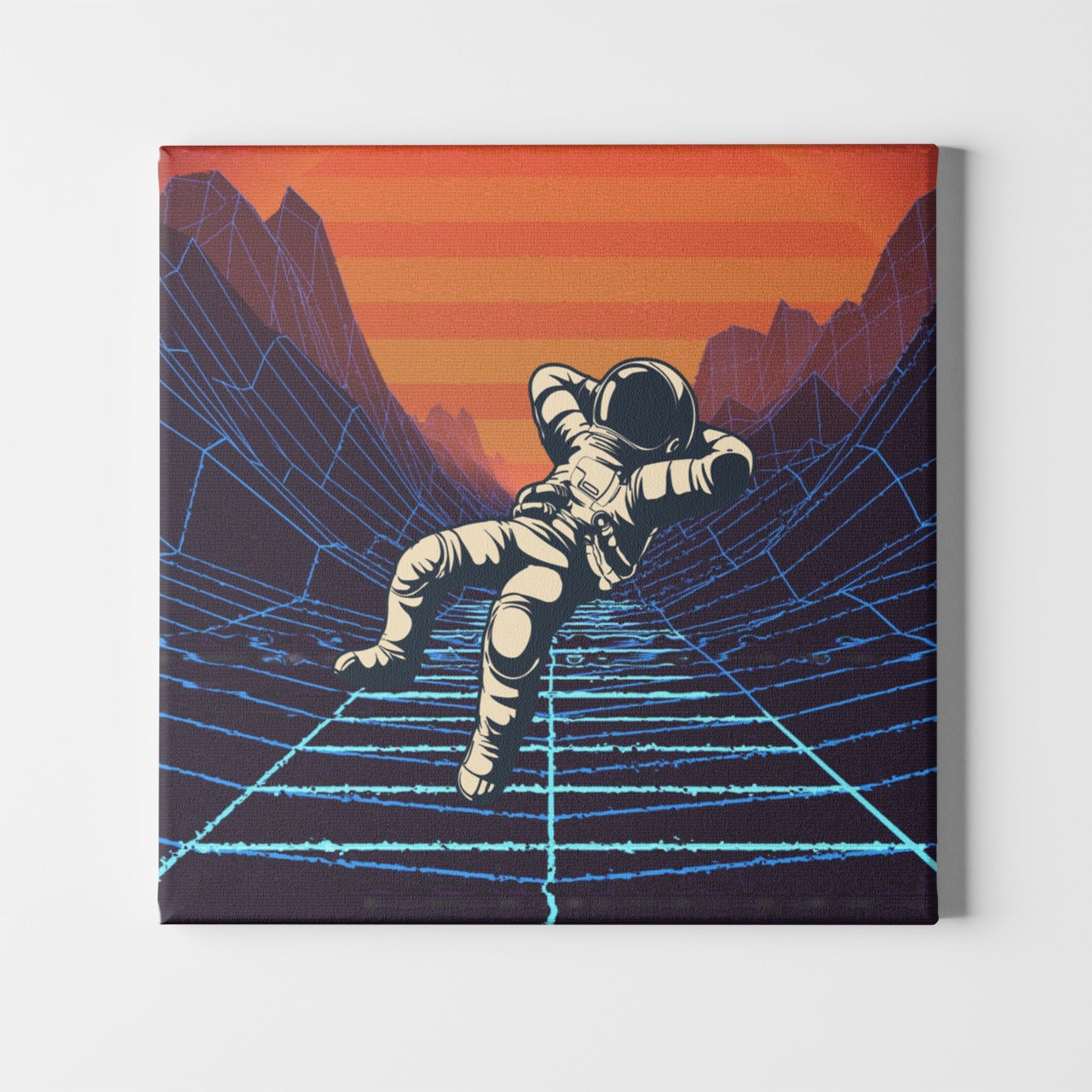 Retro Astronaut Canvas Poster On Wooden Frame