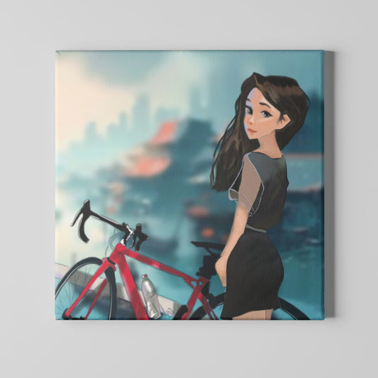 Aesthetics Digital girl with cycle Canvas Poster On Wooden Frame by @_lemntea_