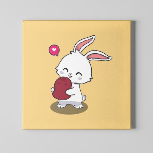 Aesthetics Cute bunny Canvas Poster On Wooden Frame by @_lemntea_