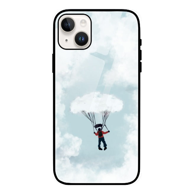 Parachuting with clouds Glass Phone Case by @artsy_innerself