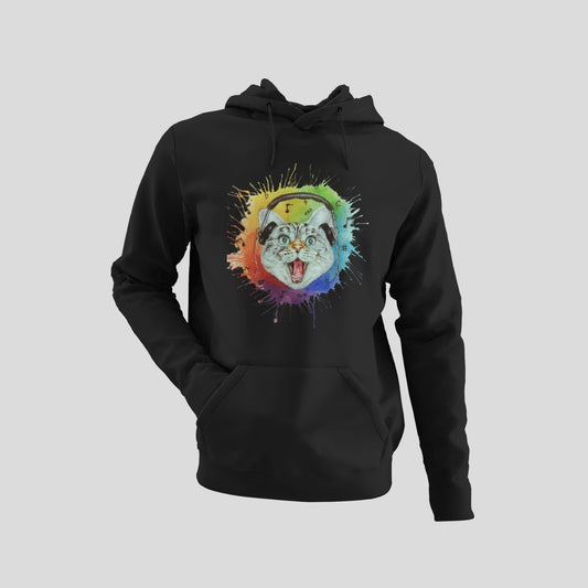 Happy DJ Cat black Hoodie by @tista_art_therapy