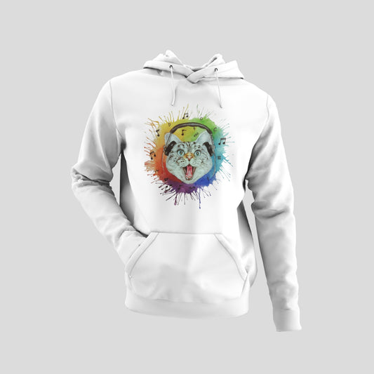 Happy DJ Cat white Hoodie by @tista_art_therapy