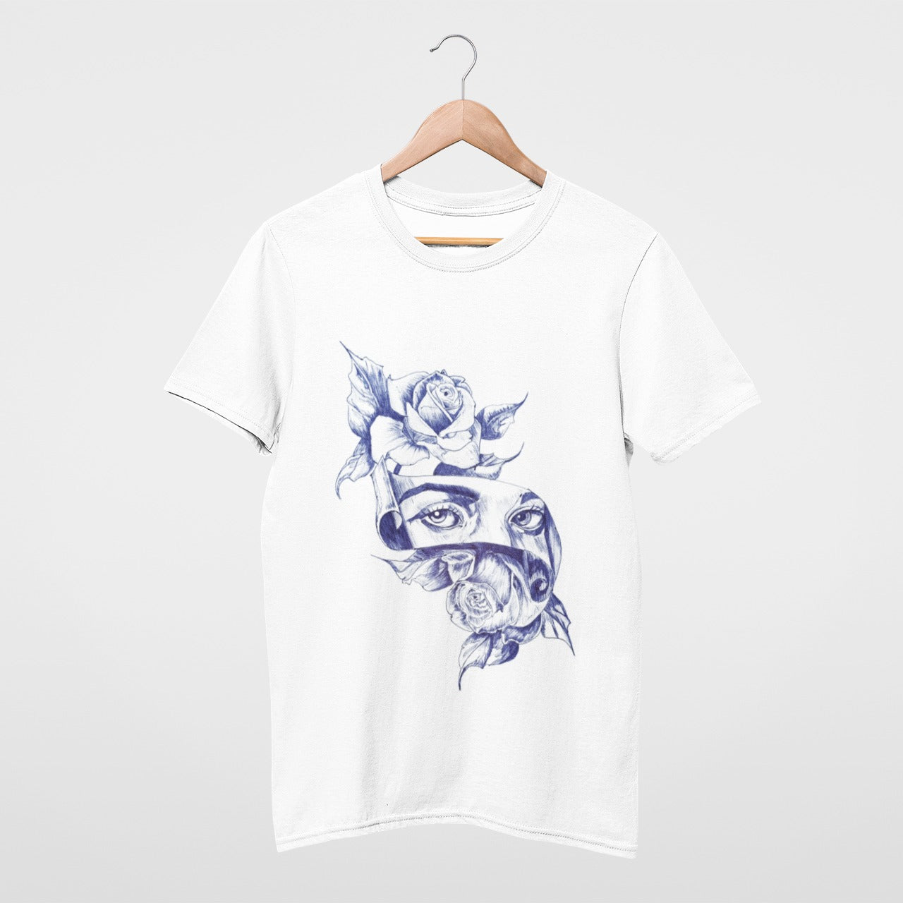 Roses & Eyes pen sketch white T-shirt from @supriyas_art_