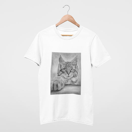 Cute cat pencil sketch white T-shirt from @supriyas_art_