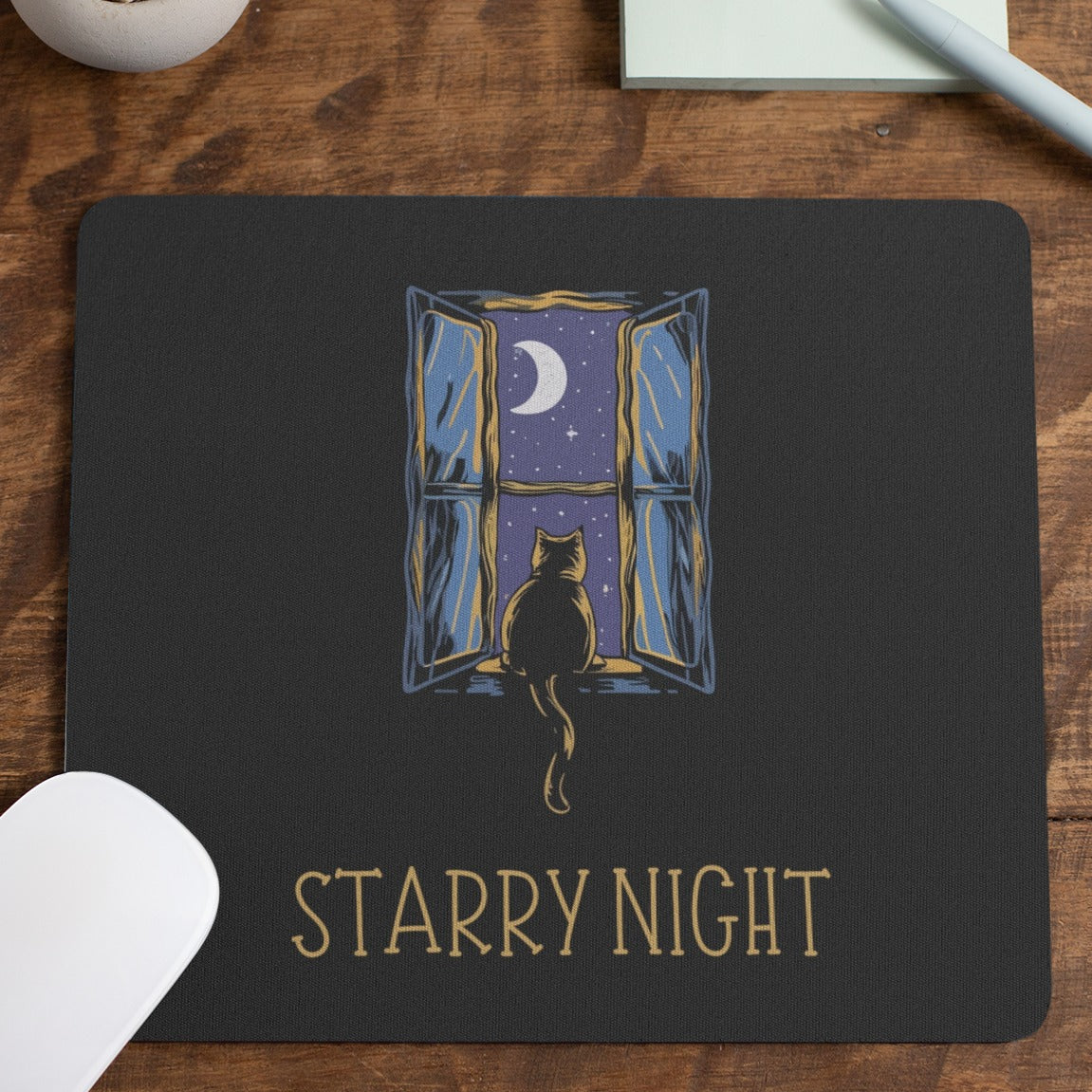 Cat's Starry Night Mouse Pad by @pa3print