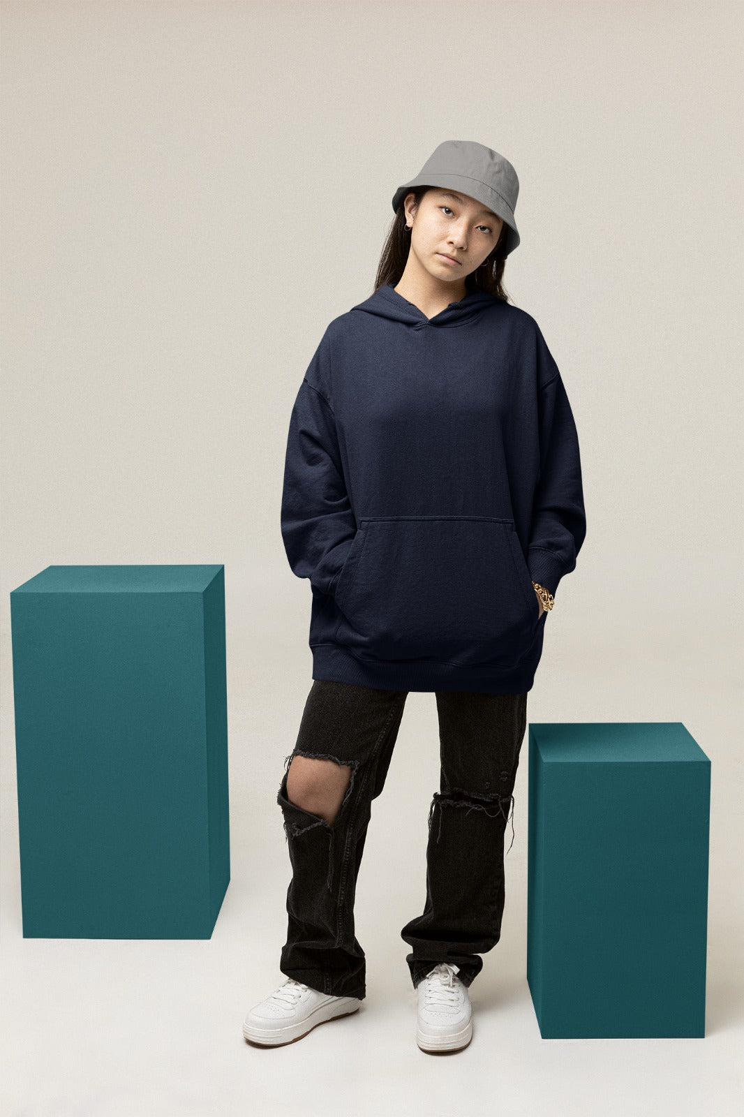 Navy Blue Oversized Hoodie || Essentials