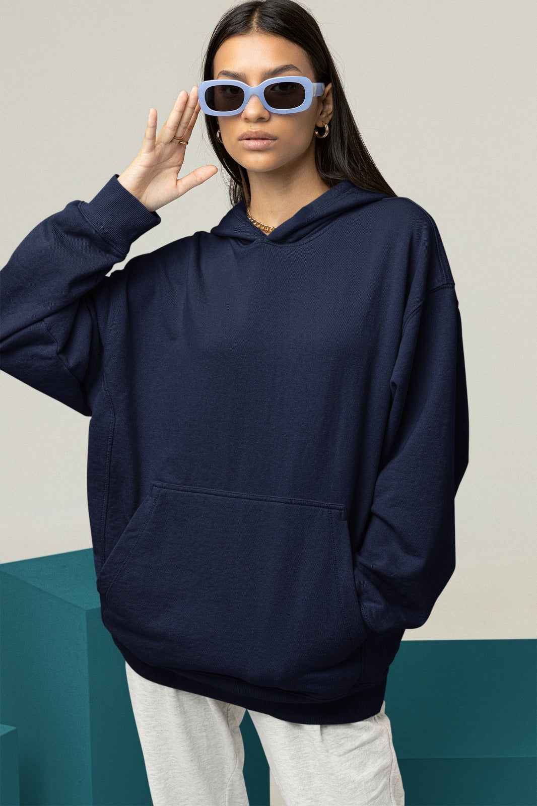 Navy Blue Oversized Hoodie || Essentials