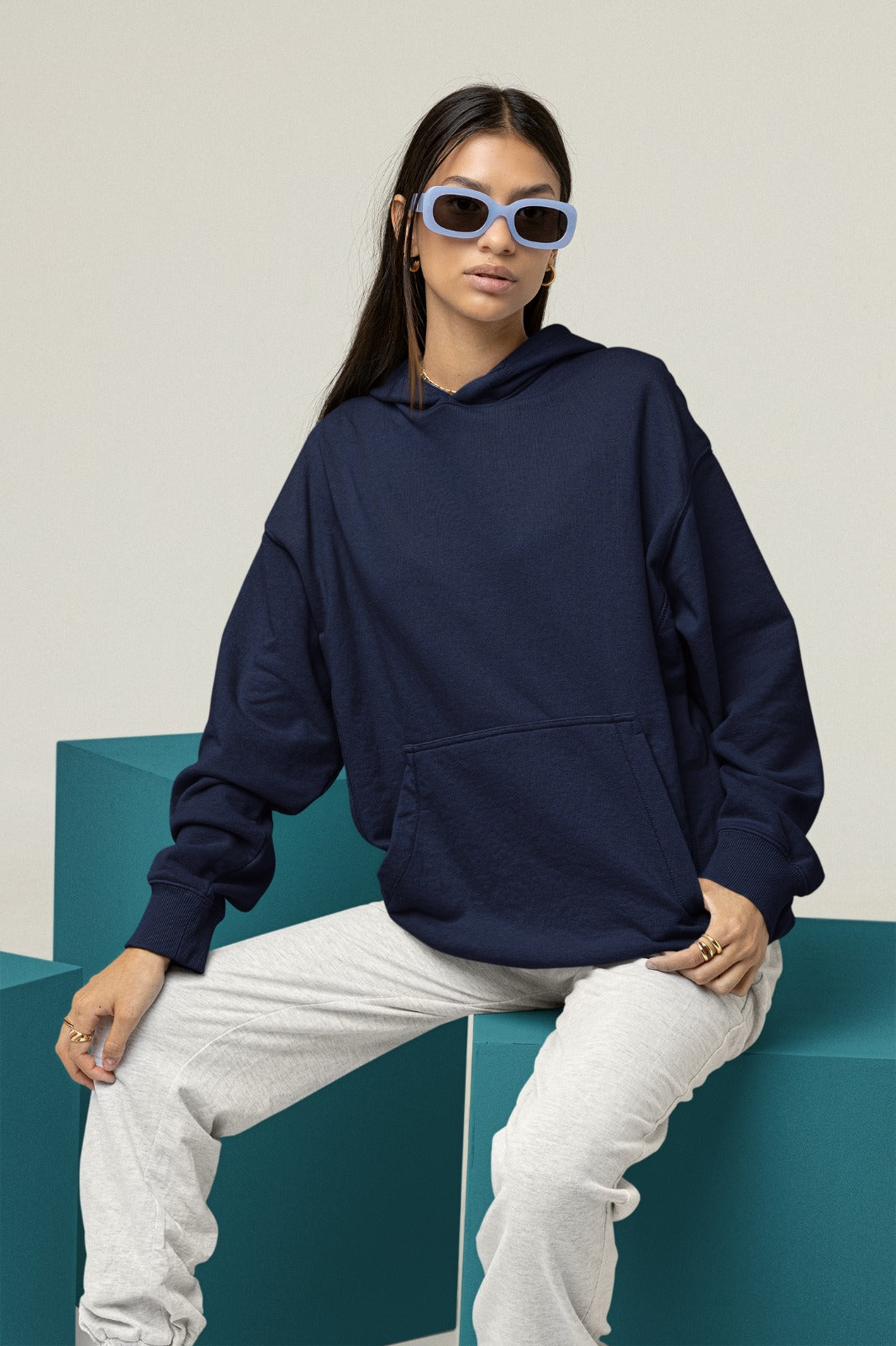 Navy Blue Oversized Hoodie || Essentials