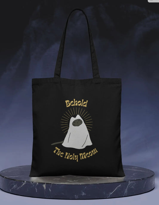 Behold the Holy Meow Tote Bag With Zipper by @pa3print