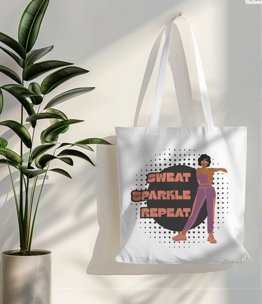 Sweat Sparkle Repeat Tote Bag With Zipper by @pa3print