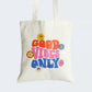 Elevate your style and embrace positivity with our "GOOD VIBES ONLY" Cotton Canvas Tote Bag. This tote boasts an uplifting graphic text design with "GOOD VIBES ONLY," encircled by charming sun and flower motifs, radiating optimism and cheerfulness. Crafted for durability and style, it includes a secure zipper closure for daily convenience. Carry the message of happiness and positivity with our stylish Cotton Canvas Tote Bag. Order yours today and spread good vibes wherever you go!