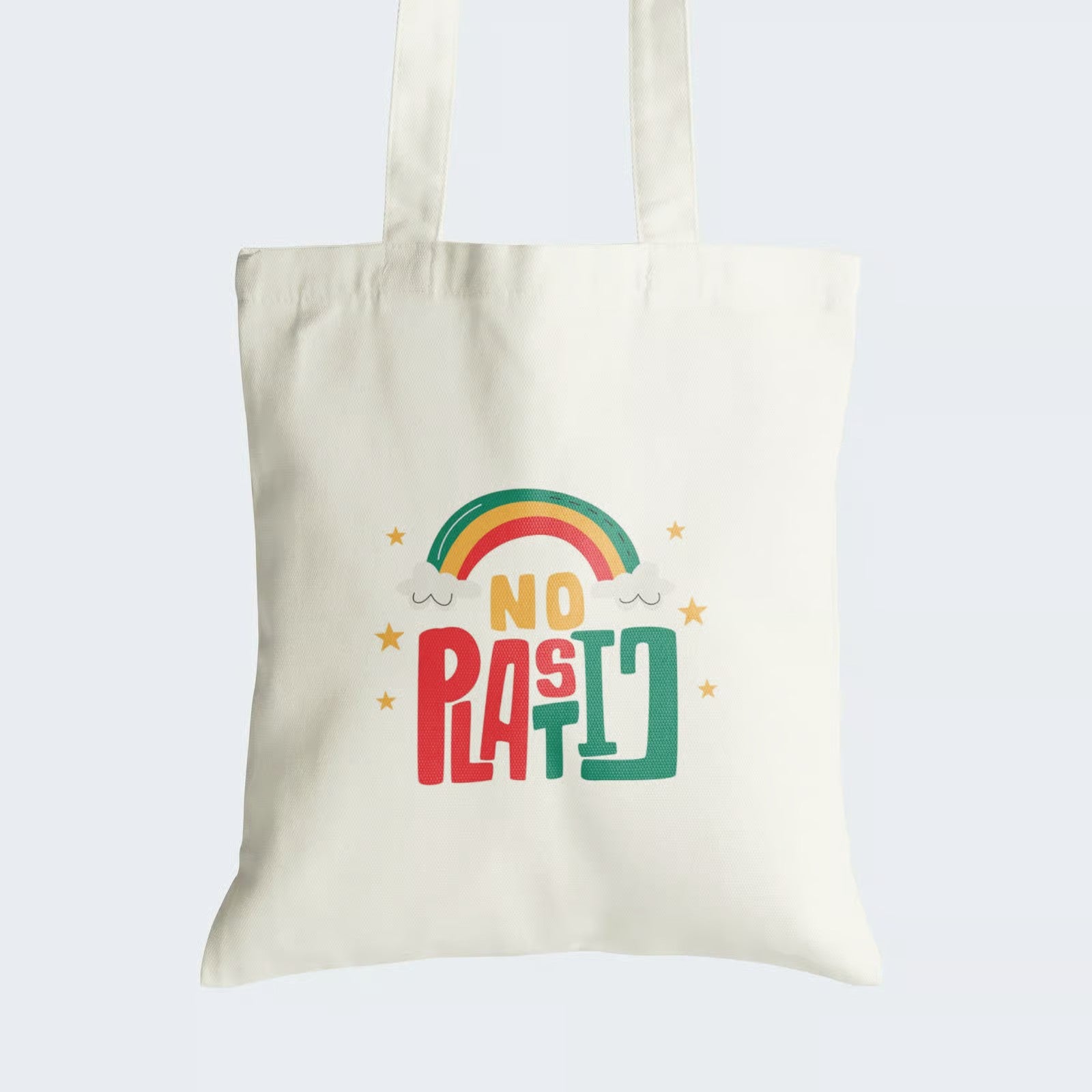 Elevate your style while championing an eco-conscious world with our "NO PLASTIC" Cotton Canvas Tote Bag. This tote features a striking graphic design with "NO PLASTIC" boldly written, complemented by a vibrant rainbow, symbolizing a plastic-free future. Crafted for both durability and style, it includes a secure zipper closure for daily convenience. Carry the message of environmental responsibility with our impactful Cotton Canvas Tote Bag. Order yours today and be part of the change!