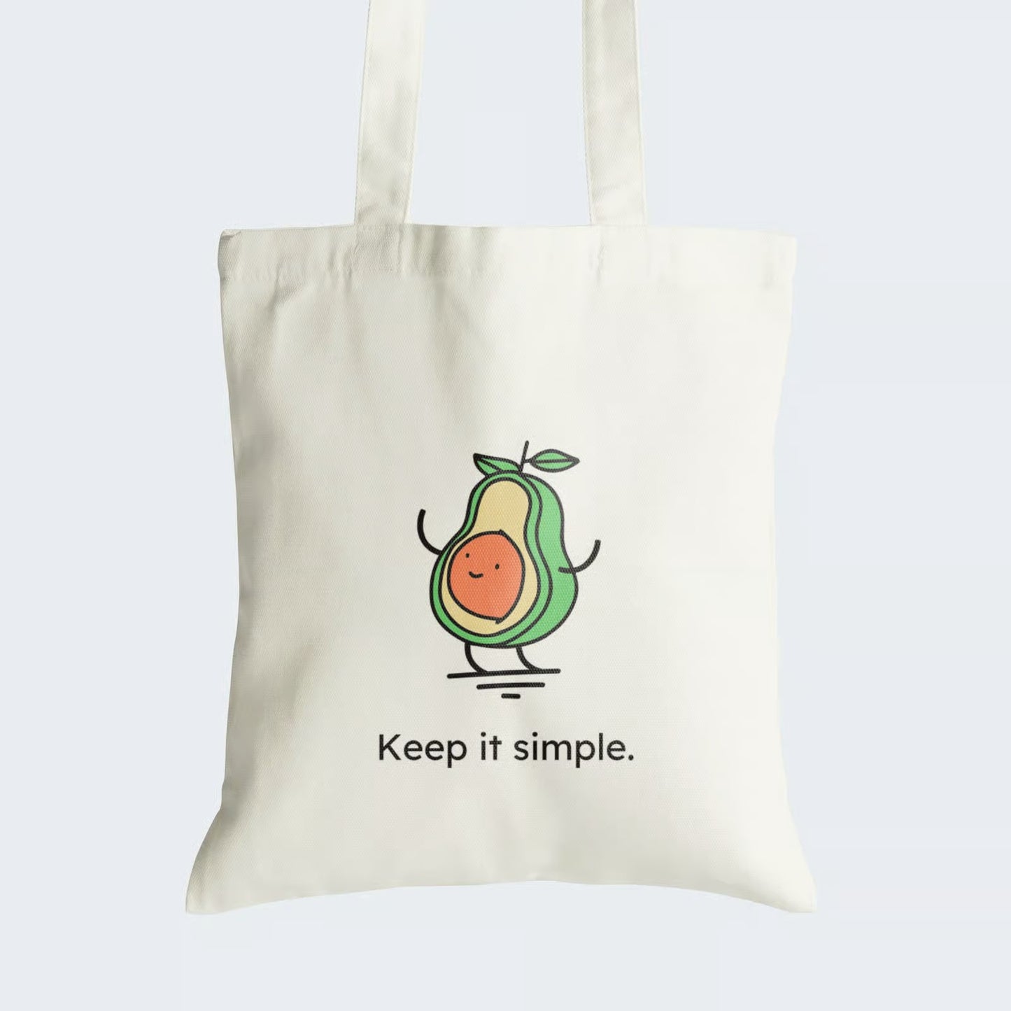 Elevate your style with our "Keep it Simple" Cotton Canvas Tote Bag, a whimsical work of art. This tote features a charming graphic design of a half avocado with arms, legs, and a joyful smile on its seed, capturing the essence of simplicity. Crafted for durability and style, it includes a secure zipper closure for daily convenience. Carry the message of embracing life's joys with our unique Cotton Canvas Tote Bag. Order yours today!