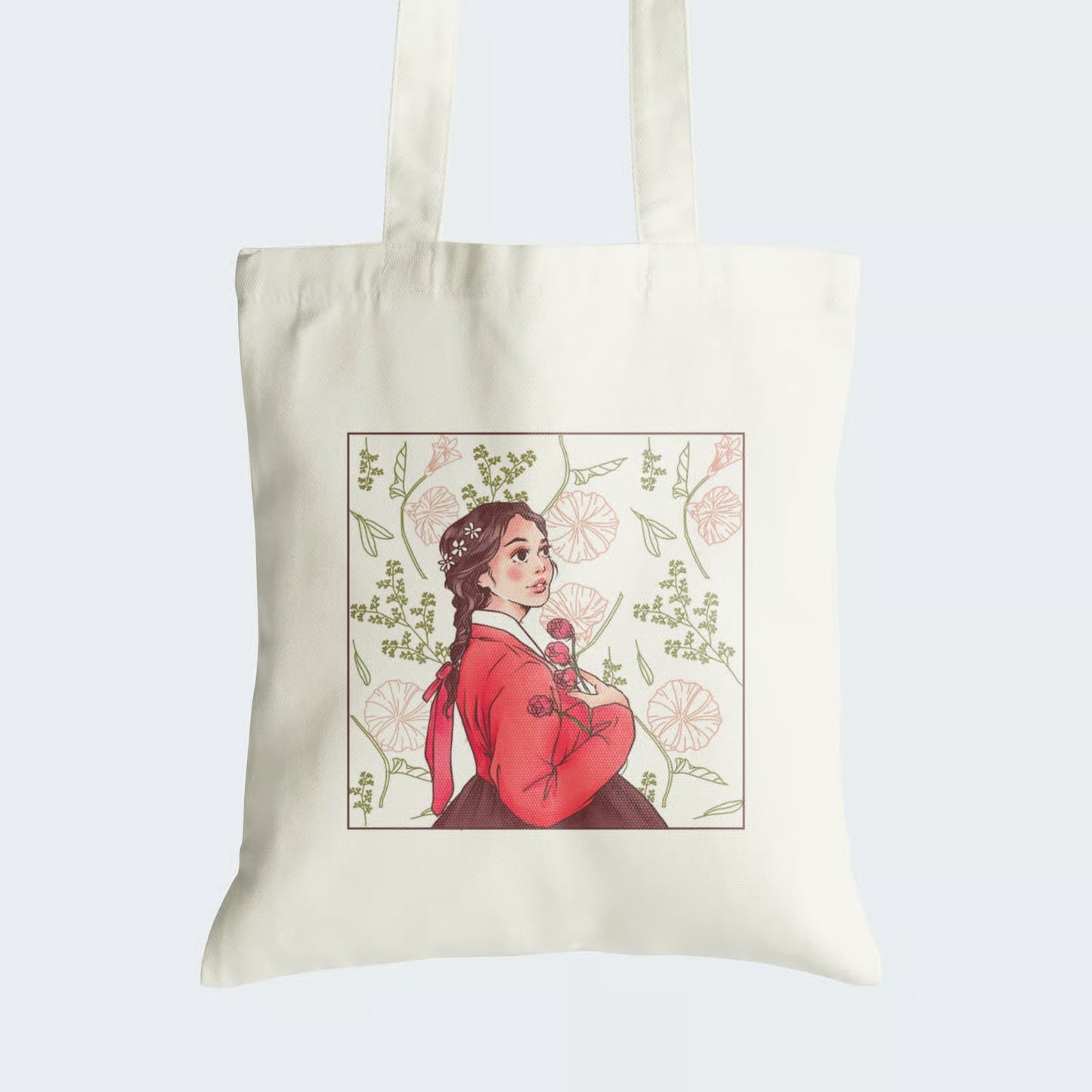 Elevate your style with our "Girl with Roses" Cotton Canvas Tote Bag - a wearable masterpiece. This tote showcases a captivating graphic of a girl in a stunning red dress, cradling a bouquet of red roses. Against a backdrop adorned with outlines of various flower types, it's a symphony of floral elegance. Crafted for durability and style, this tote features a secure zipper closure, ideal for daily use. Order now and carry a bouquet of artistry wherever you go!
