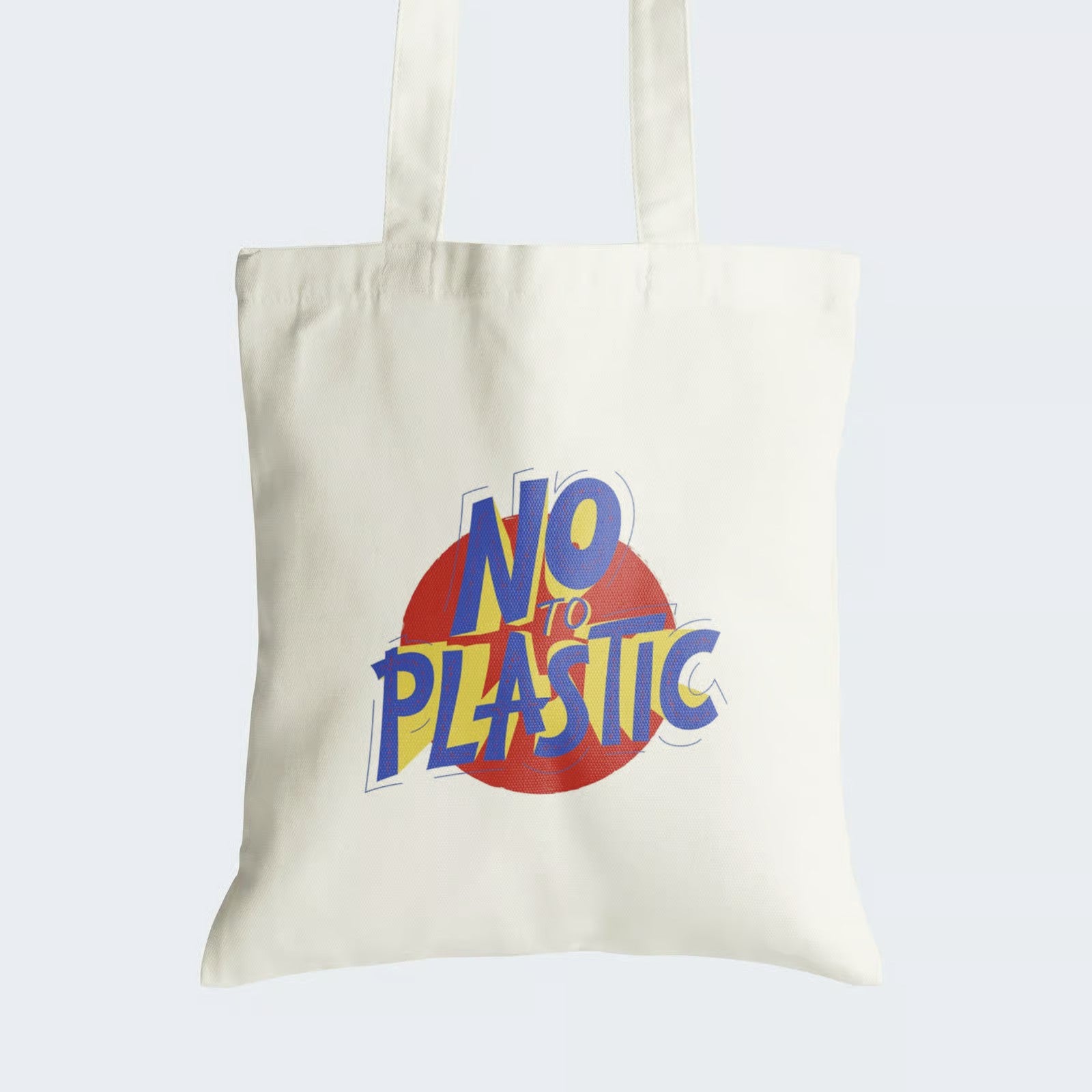  Elevate your style and environmental commitment with our Cotton Canvas Tote Bag. It boldly showcases the message "No to Plastic" in vivid blue against a vibrant red circle, urging eco-conscious choices. Crafted for both durability and style, it features a secure zipper closure for daily convenience. By opting for this reusable tote, you not only make a statement but also actively support reducing plastic waste. Get yours today and say "No to Plastic" in style!