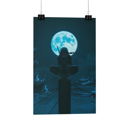 Itachi moon silhouette Pose Blue Poster
