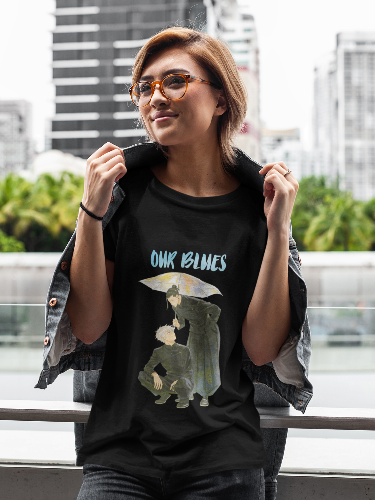 Our Blues | Gojo Satoru & Suguru Geto Rain Scene Illustration Inspired by Jujutsu Kaisen Unisex T-shirt by Aditi Banerjee