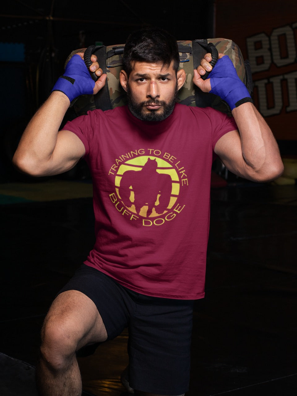 Buff doge gym t-shirt tee workout tshirt weights maroon hardwork training