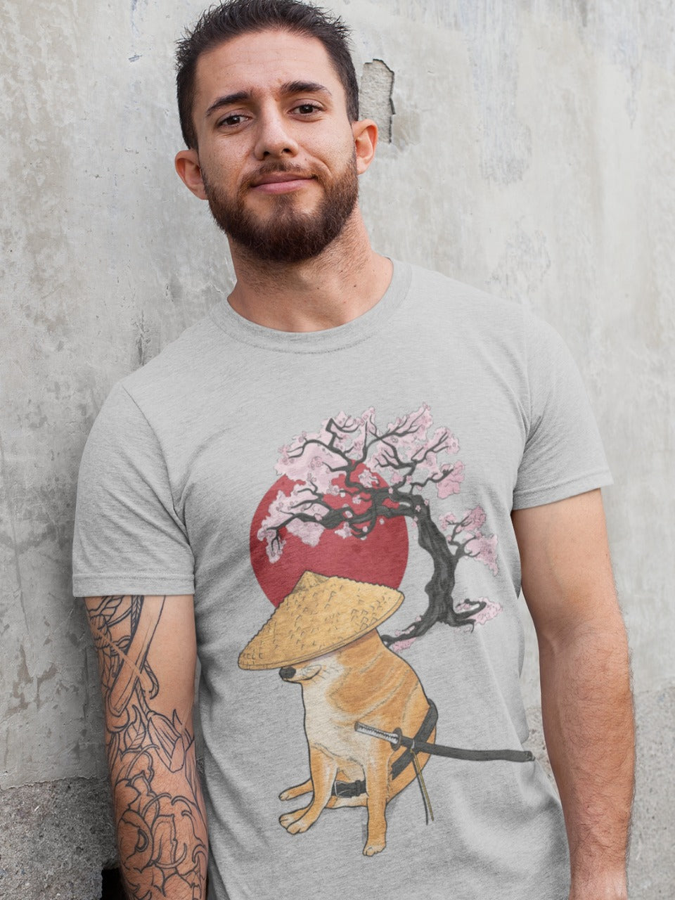 samurai cheems shiba inu shiba-inu grey anime manga cherry blossom katana tshirt t-shirt tee meme merchandise