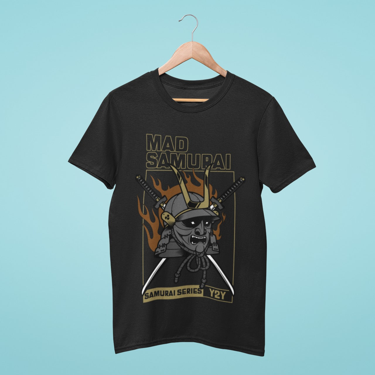 Get ready to make a bold statement with our black t-shirt featuring a burning samurai mask design and the title "Mad Samurai." Made with high-quality materials, this comfortable and durable t-shirt is perfect for fans of samurai culture and those who love edgy and unique designs. Order now and add this distinctive and eye-catching t-shirt to your collection!