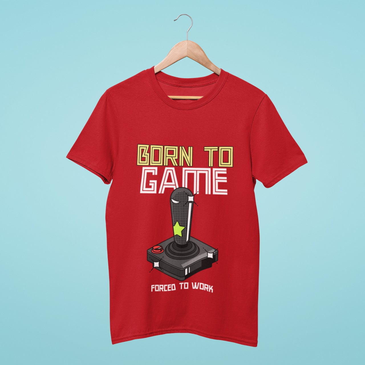 Get ready to level up your style with this Born to Game t-shirt! Featuring a bold graphic of a gaming console, this red tee lets everyone know where your true passions lie. With "Forced to Work" written in small below the console, this shirt is perfect for any dedicated gamer.