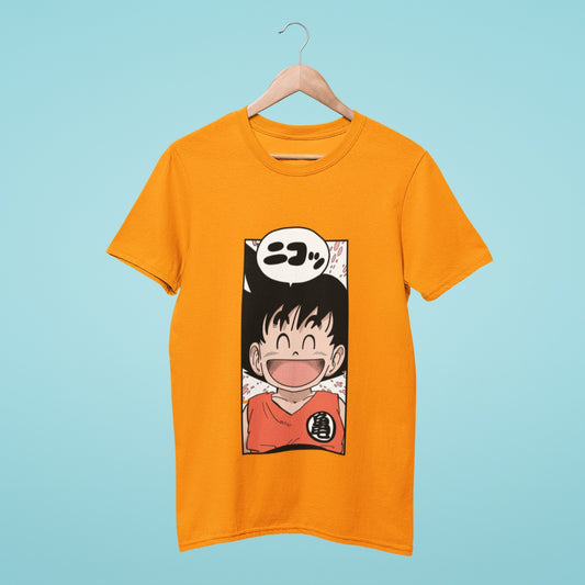 Show off your love for Dragon Ball with our orange t-shirt featuring a graphic of the energetic and playful Kid Goku. Made with high-quality materials, this comfortable and durable t-shirt is perfect for any fan of the iconic anime series. Order now and add this fun and stylish t-shirt to your Dragon Ball collection!