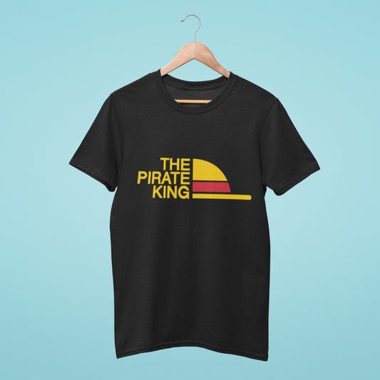 Looking for a stylish One Piece-inspired t-shirt? Our black shirt featuring a straw hat design and the "Pirate King" title is the perfect fit! Made with high-quality materials, it's comfortable and durable. Order now and show off your love for the series!