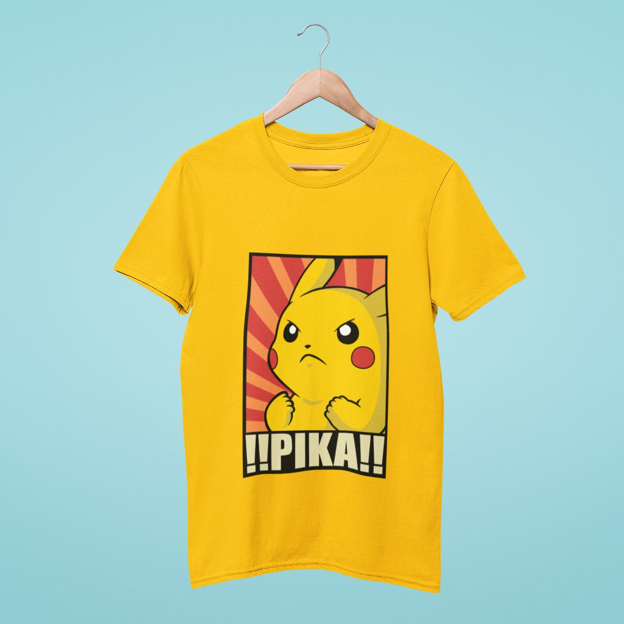 Looking for a fun and stylish addition to your wardrobe? Our yellow t-shirt featuring a determined Pikachu saying "pika" is the perfect fit! Made with high-quality materials and designed for comfort, this shirt is great for any occasion. Get yours today!