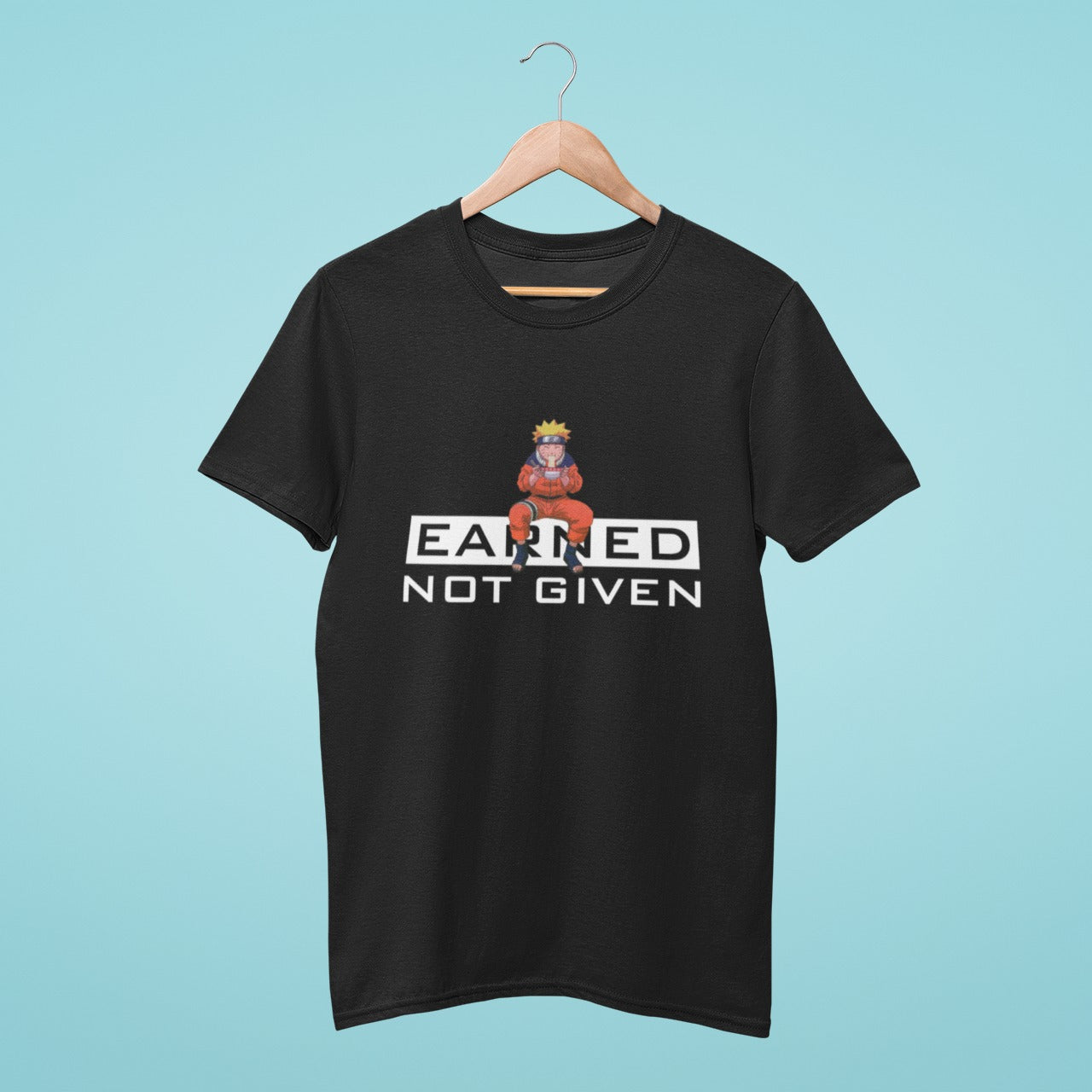 Show off your love for Naruto with our black t-shirt featuring the determined and hardworking ninja sitting on the inspiring message "Earned Not Given." Made with high-quality materials, this comfortable and durable t-shirt is perfect for any fan of the anime series. Order now and add this stylish t-shirt to your Naruto collection!