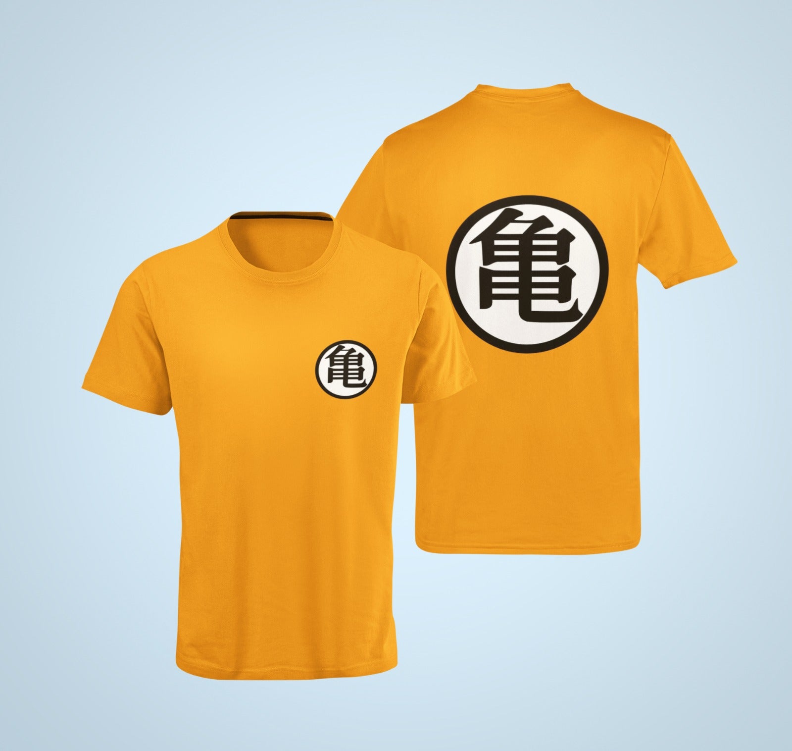 Get a unique and stylish look with our orange t-shirt featuring "turtle" in Japanese, inspired by the iconic Dragon Ball style. Made with high-quality materials, this comfortable and durable t-shirt is perfect for anime fans or anyone looking to add some Japanese flair to their wardrobe. Order now and stand out from the crowd!