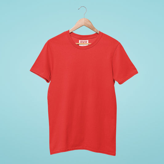 Our red simple and basic round neck t-shirt is made from high-quality cotton, making it comfortable and perfect for everyday wear. The bold red color adds a pop of vibrancy to your outfit, while the lack of design makes it easy to pair with any bottom. Available in various sizes, it is a must-have for any fashion-forward individual looking for a simple yet stylish addition to their wardrobe.