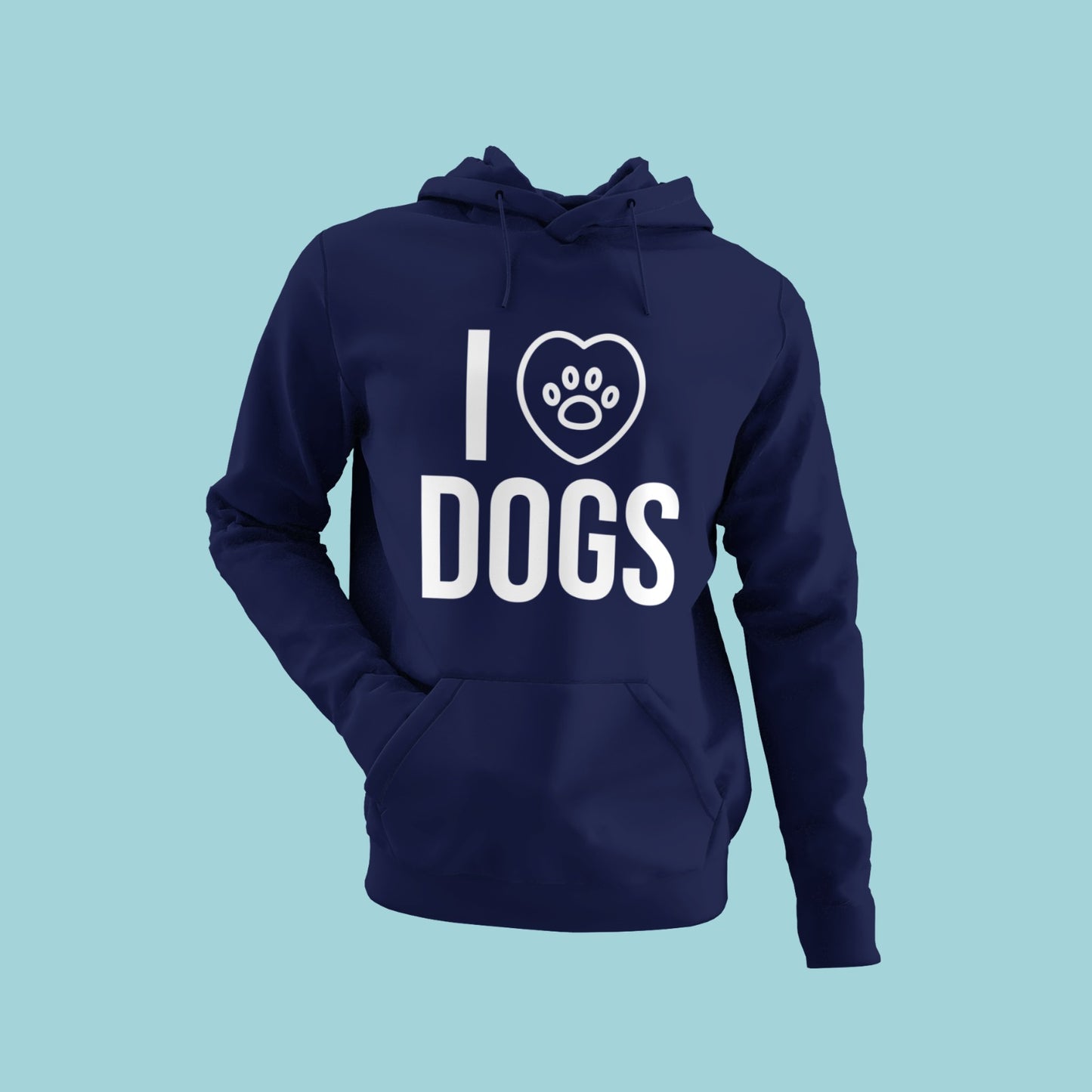 Express your passion for pups with our navy blue hoodie featuring the classic "I ♥ dogs" message with a paw symbol. Made from premium materials, this hoodie is soft, durable, and perfect for casual wear. Stay cozy and stylish while spreading the love for dogs with this must-have hoodie. Order now and show your support for man's best friend.
